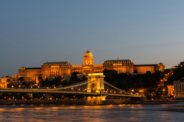 Szechenyi Chain Bridge and Royal Palace at dusk