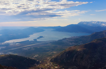 Bay of Kotor and Lustica peninsula near Tivat city. Montenegro