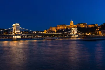Fototapete Kettenbrücke Szechenyi Chain Bridge and Royal Palace at dusk
