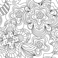 Floral seamless pattern. Zentangle doodle background. Black and white hand-drawn pattern.