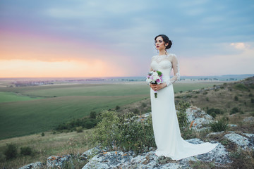 Beautiful wedding day, love on the sunset