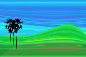 Fototapeta na wymiar Art abstract meadow hill with betel palm isolated