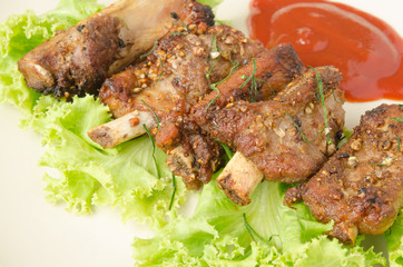 Fried pork spare ribs with garlic and pepper