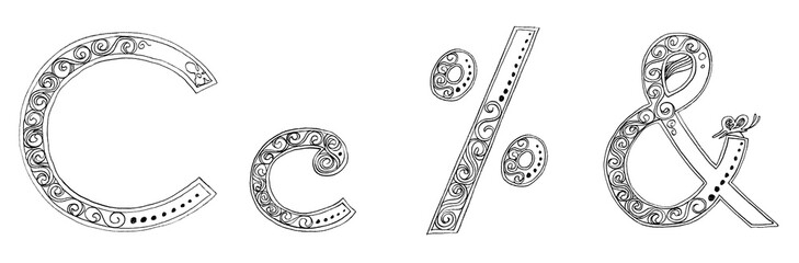 C and percent symbol Vanda freehand pencil sketch font