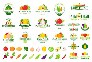 Vegetables Logos, Labels, Vegetables Icons and Design Elements
