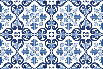 Traditional ornate portuguese tiles azulejos. Vintage pattern. Abstract background. Vector hand drawn illustration, eps10. 
