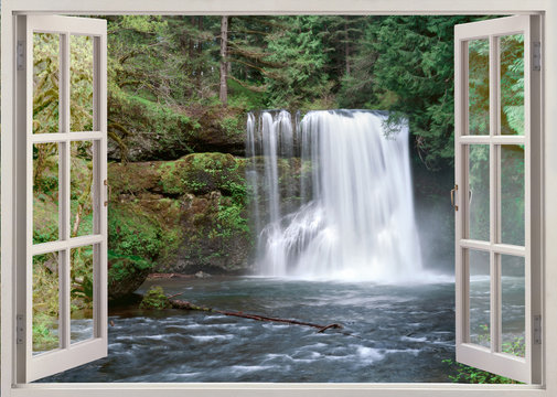 Fototapeta Otwórz okno z widokiem na wodospad Notrh i rzekę