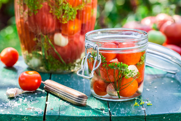Ingredients for canned tomatoes in summer