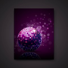 Vector Illustration of a Purple Party Design Template with Disco Ball