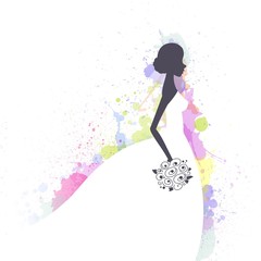Vector Illustration of a Beautiful Bride on a Watercolor Background