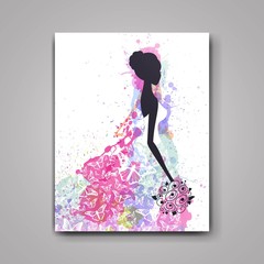 Vector Illustration of a Beautiful Bride on a Watercolor Background