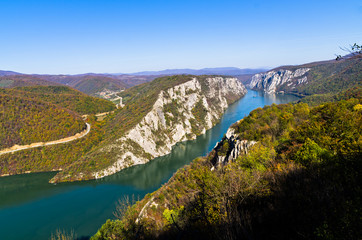 Fototapeta na wymiar 2000 feets of vertical cliffs over Danube river, Djerdap gorge