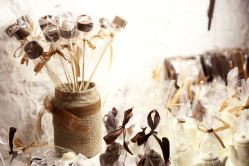Heap of delicious chocolate candies  close up