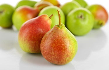 Heap of ripe tasty pears close up
