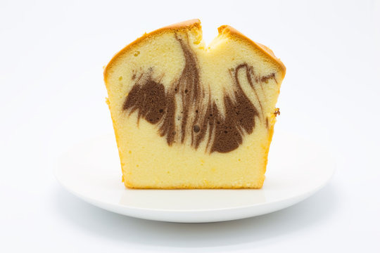 Front View Of Marble Soft Butter Cake, On White Background