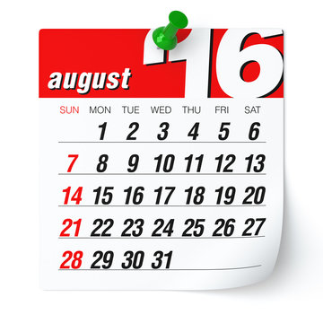 August 2016 - Calendar.