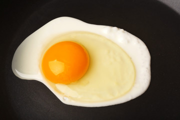 Scrambled egg on black pan background