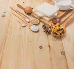 different sweet baking  and cereals on a table