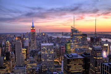 Papier Peint photo autocollant New York New York City Midtown avec Empire State Building au crépuscule