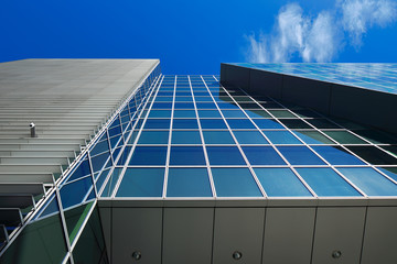 Modern architecture of Dublin Docklands area on a beautiful day