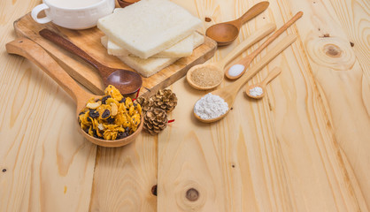 different sweet baking  and cereals on a table