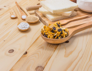 different sweet baking  and cereals on a table