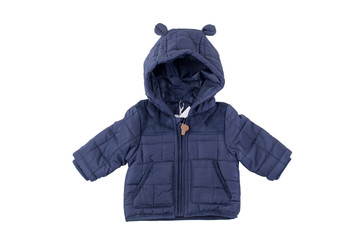 Cute blue children's winter jacket, isolated