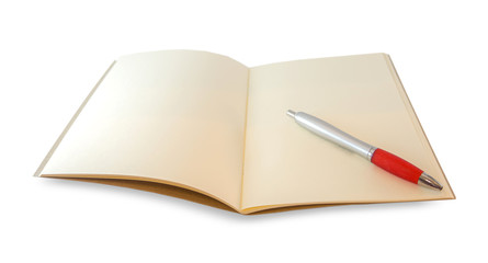Brown notebook opened and eye glasses hipster look isolated on w