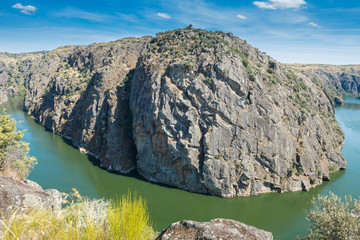 Douro river and the high rocky shores in Miranda do Douro, Portugal