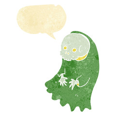 cartoon spooky ghoul with speech bubble