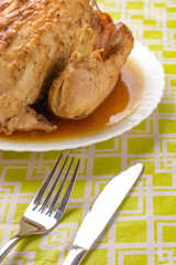 Baked chicken on a white plate