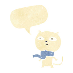 cartoon funny cat wearing scarf with speech bubble