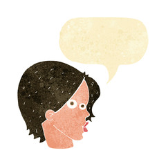 cartoon female face with speech bubble
