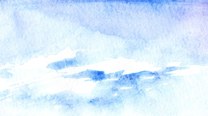 Watercolor blue sky clouds texture background