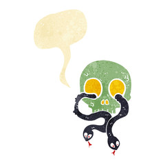 cartoon skull with snakes with speech bubble