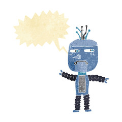 Obraz na płótnie Canvas cartoon waving robot with speech bubble