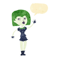 cartoon pretty vampire girl with speech bubble