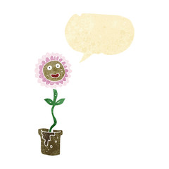 cartoon flower with face with speech bubble