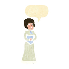 cartoon shocked victorian woman with speech bubble