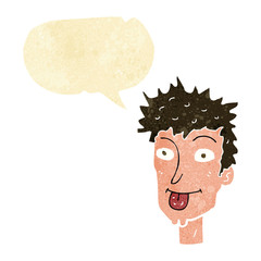cartoon man sticking out tongue with speech bubble