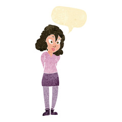cartoon confused woman with speech bubble