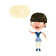 cartoon woman with idea with speech bubble