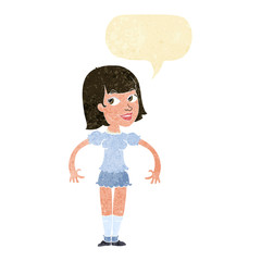 cartoon woman shrugging shoulders with speech bubble