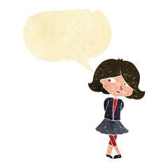 cartoon happy girl with speech bubble