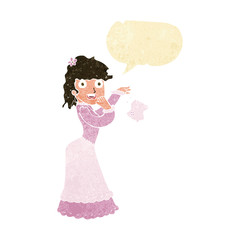 cartoon victorian woman dropping handkerchief with speech bubble
