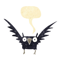 cartoon spooky bird with speech bubble