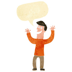 cartoon excited man with speech bubble