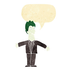 cartoon vampire man with speech bubble