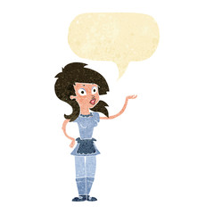 cartoon pretty waitress with speech bubble