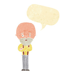 cartoon worried old man with speech bubble